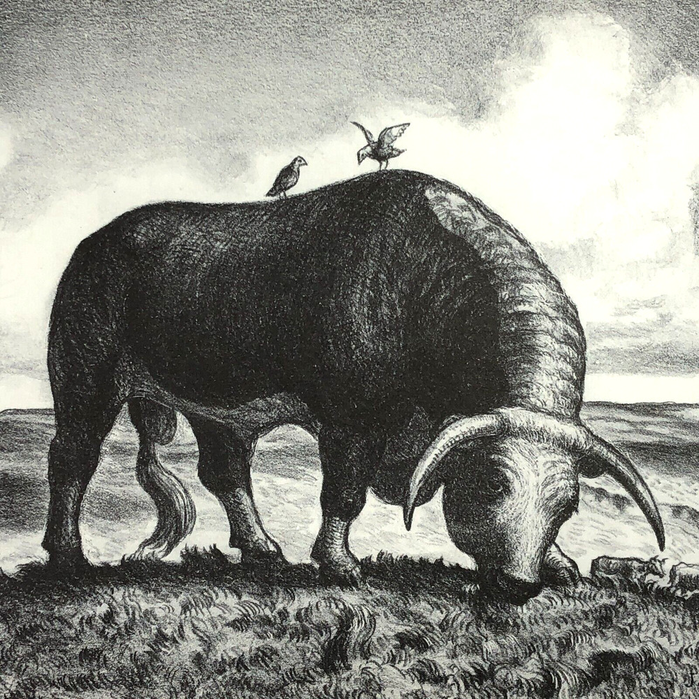 John Steuart Curry "Ajax" Bull Art 1930s Print Treasury Collection Sketch Vtg